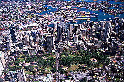 海德公园,悉尼,中央商务区,澳大利亚,俯视