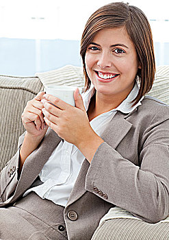 职业女性,喝咖啡,在家