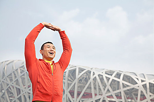 年轻,运动,男人,伸展,公园,北京