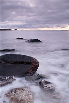 日落,上方,海洋,里塞凯尔,瑞典