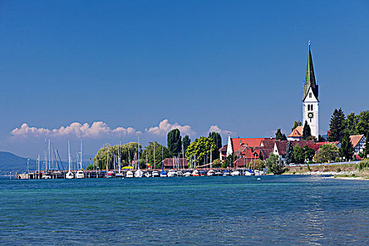 湖岸,教区教堂,康士坦茨湖,巴登符腾堡,德国,欧洲
