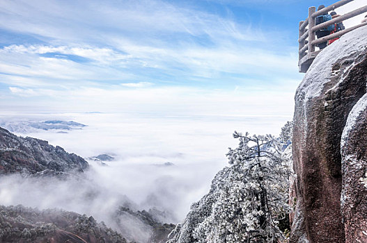 安徽黄山风景区冬雪云海风光