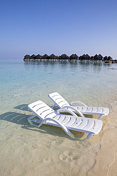 两个,椅子,海滩,南马累环礁,马尔代夫