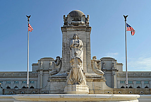 哥伦布,纪念,喷泉,纪念建筑,正面,联盟火车站,华盛顿特区,美国