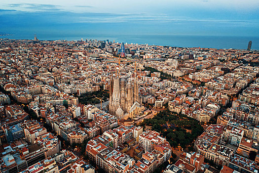 巴塞罗那,天际线,航拍,建筑,西班牙