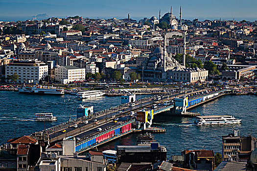 俯视,加拉达塔,桥,上方,金角湾,风景,伊斯坦布尔,土耳其