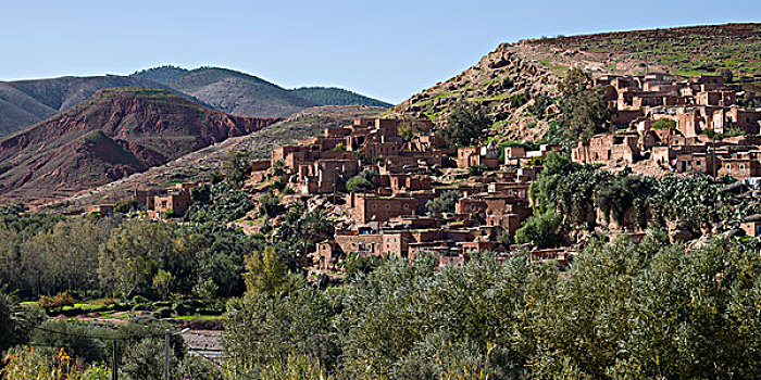 传统建筑,城镇,山坡,瓦尔扎扎特,摩洛哥