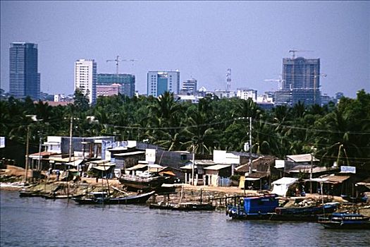 西贡,河,对比,背景,越南