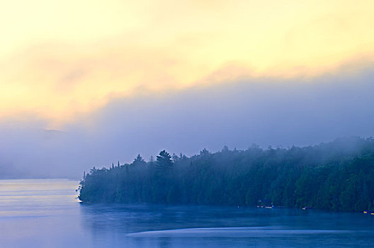 加拿大,安大略省,雾,黎明,长,湖,画廊
