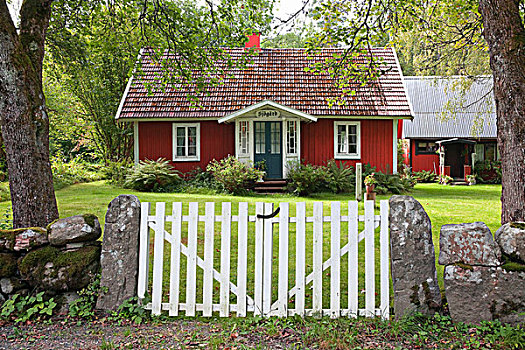 红色,房子,花园,瑞典