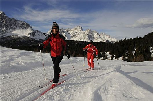 北欧,越野滑雪者,阿尔卑斯山,高,山谷,意大利,欧洲