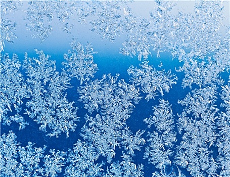 雪花,窗玻璃,蓝色,冬天,日出