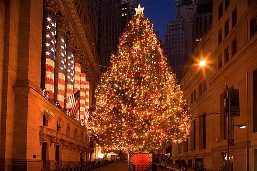圣诞树,宽,街道,金融区,曼哈顿,纽约,美国