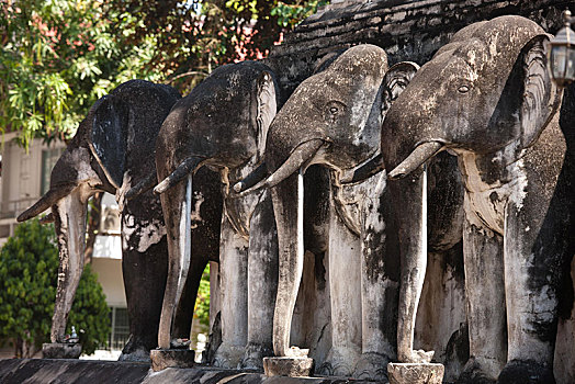 大象,雕塑,契迪,清曼寺,清迈,北方,泰国,亚洲