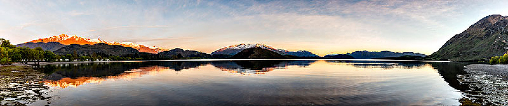 日出,早晨,气氛,山,反射,瓦纳卡,湖,岩石,顶峰,湾,奥塔哥,南部地区,新西兰,大洋洲