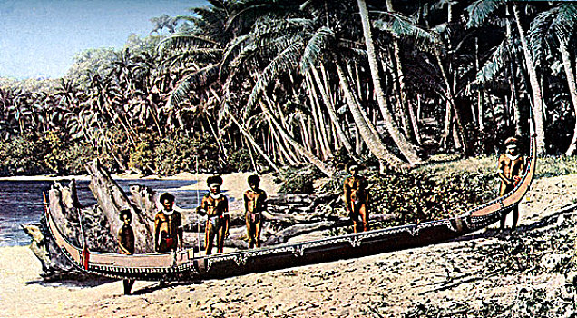 独木舟,棕榈树,遮蔽,海滩,所罗门群岛