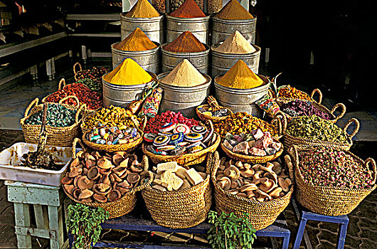摩洛哥,露天市场,玛拉喀什,篮子,调味品