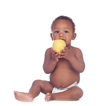 美女,非洲,婴儿,尿布,吃,苹果