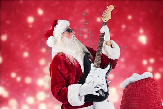 合成效果,图像,圣诞老人,演奏,电吉他