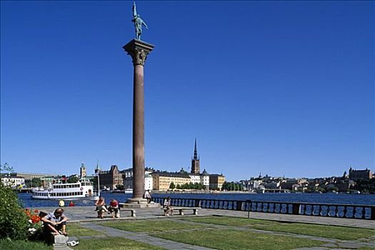 柱子,市政厅,背景,骑士岛,斯德哥尔摩,瑞典,斯堪的纳维亚