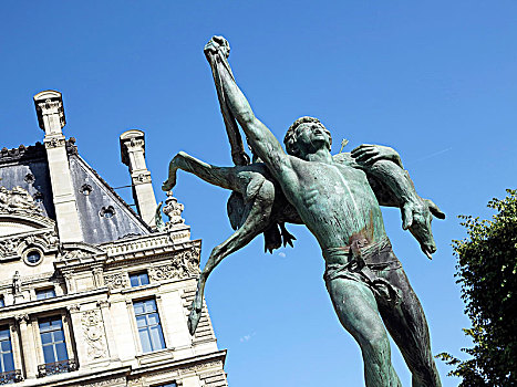 法国,巴黎,巴黎一区,雕塑,猎捕,卢浮宫,背景