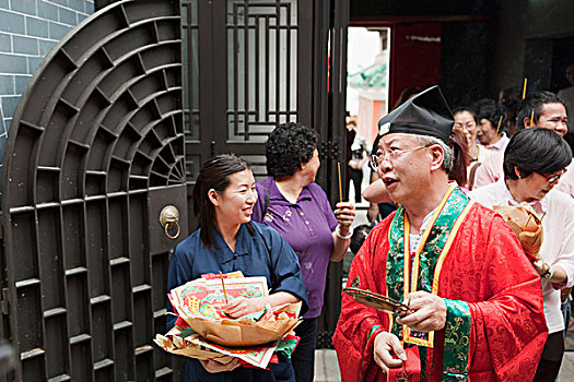 牧师,拿着,典礼,节日,大,庙宇,房子,香港