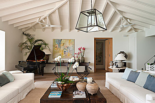 客厅,白色,软垫,家具,坚实,木质,茶几,打开,大钢琴