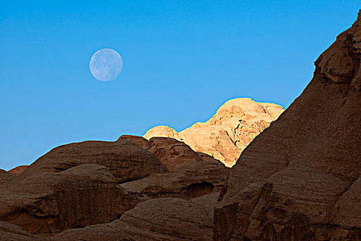岩石构造,月亮,早晨,天空,佩特拉,约旦
