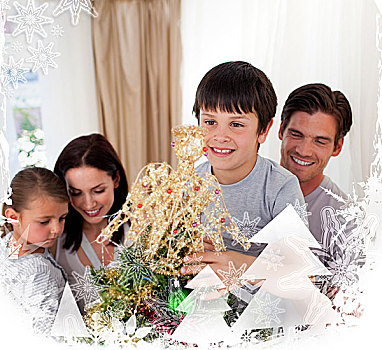 微笑,家庭,装饰,圣诞树,在家