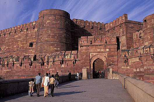印度,堡垒,红色,砂岩,墙壁,大门