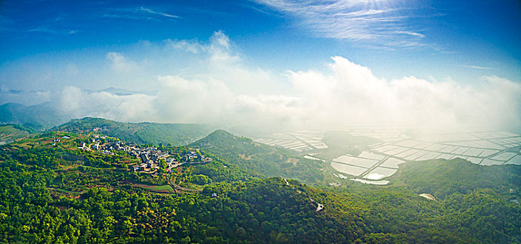 航拍,全景,村庄,山路,海涂