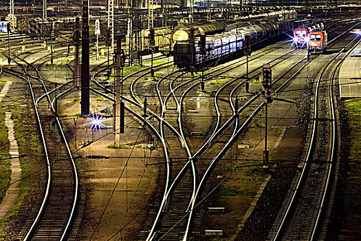 火车站,夜晚,北方,提洛尔,奥地利,欧洲