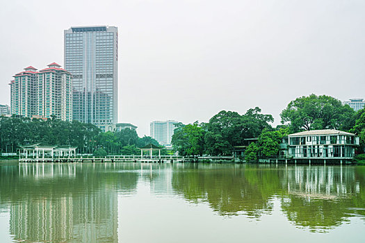 夏雨后羊城广州天河公园湖光水色