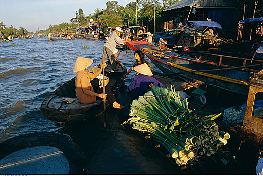 人,销售,蔬菜,水上市场,越南