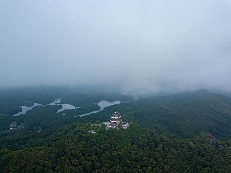 广东惠州西湖风景名胜区高榜山红花湖云海航拍风光