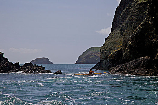 男人,划船,独木舟,彭布鲁克郡,海岸,国家公园,威尔士