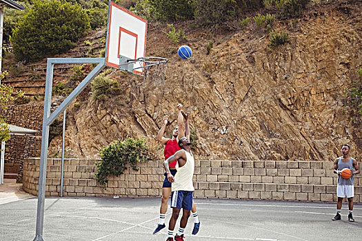 篮球手,玩,篮球场,练习,户外