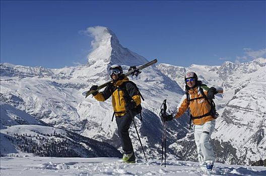 滑雪者,滑雪,马塔角,策马特峰,沃利斯,瑞士,欧洲