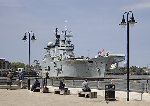 英格兰,伦敦,格林威治,轻型飞机,航空母舰,皇家海军,停泊,泰晤士河,靠近
