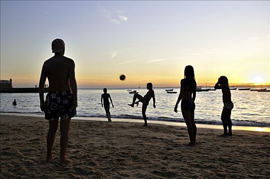 橄榄球,日落,海滩,萨尔瓦多,巴西,南美