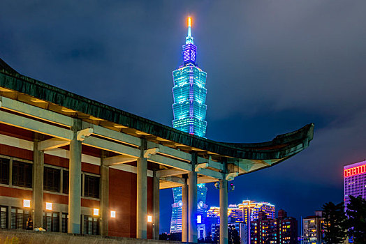 中国台湾台北城市夜景风光