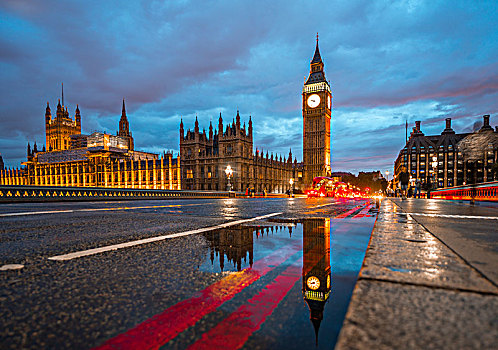 威斯敏斯特桥,威斯敏斯特宫,议会大厦,反射,大本钟,威斯敏斯特,伦敦,英格兰,英国,欧洲