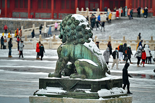 故宫,铜狮子,雪景,雪后