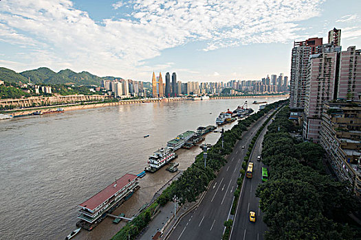 老,新,高层建筑,扬子江,缆车,长江,重庆,中国,亚洲