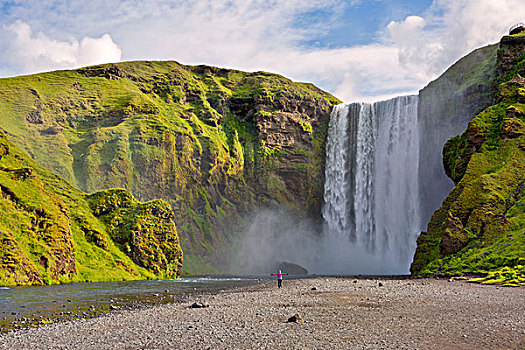 女人,凝视,瀑布,瑟德兰德,冰岛