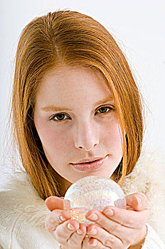 肖像,年轻,女人,拿着,水晶球
