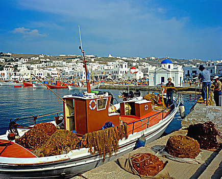 渔船,港口,米克诺斯岛,岛屿,基克拉迪群岛,希腊