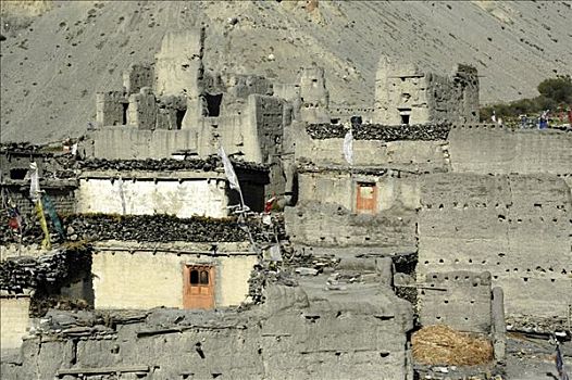 城市,紧,套装,石头,房子,安娜普纳地区,尼泊尔