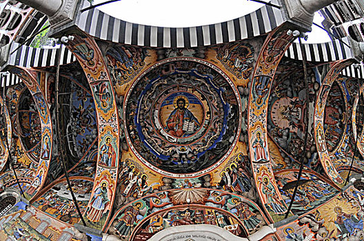 天花板,描绘,鱼眼镜头,寺院,教堂,东正教,里拉,世界遗产,保加利亚,欧洲