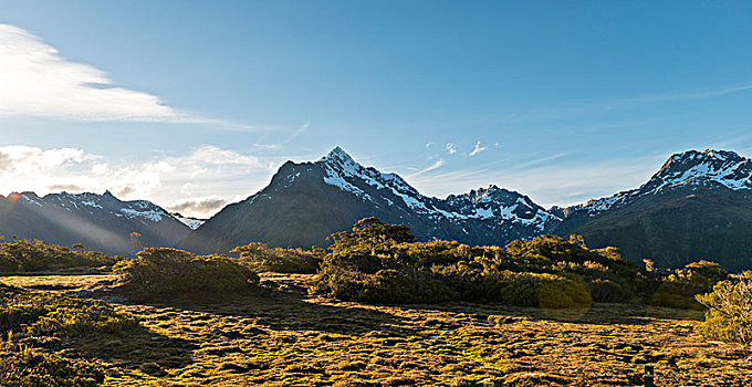 山脉,雪,钥匙,顶峰,峡湾国家公园,南部地区,区域,新西兰,大洋洲